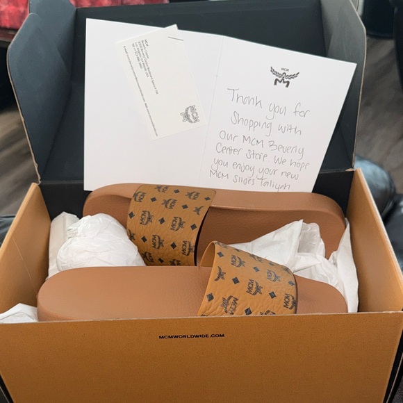 MCM Tan Monogram Slides Size 040 Women’s - Picture 8 of 12